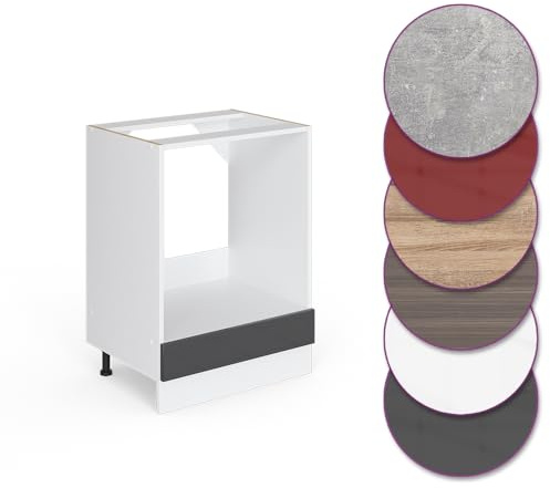 Vicco Herdumbauschrank R-Line, Anthrazit Hochglanz, 60 cm | ✓ Backofennische · AP Eiche inkl. · Höhenverstellbare Füße · ✓ Frei kombinierbar · Einfache Integration ✓