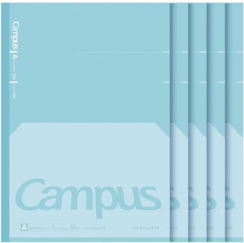 KOKUYO Campus Composition Kimochii Notebook, 5 Pack Feels Flat Semi-B5 Comp Book, Green, Dot A 7mm Ruled, 30 Sheets School Lined Journal Notebook for Work Study Note Taking. Japan Import (NO-FL3CAT-G)