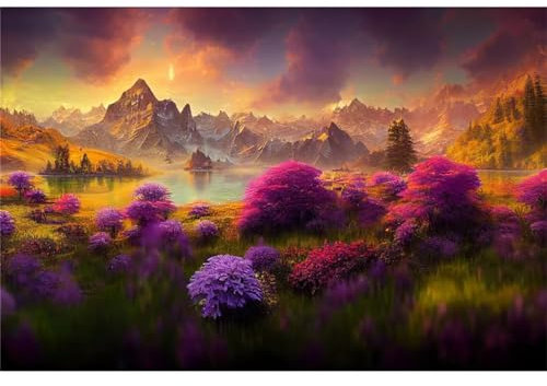 Aimaor Malen Nach Zahlen Erwachsene,Lila Landschaft Paint by Numbers Adult Bastelset Malen-Nach-Zahlen Kinder Anfänger Leinwand Kreativ Set DIY Set Malen nach Zahlen（DIY Frame） 50x65cm