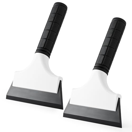 Gomake 2PCS Small Rubber Squeegee Ice Scraper Window Shower Squeegee,Auto Water Blade Squeegee for Shower Glass Door,Car Windshield, Window, Mirror, Bathroom,Countertop Cleaning (Black)