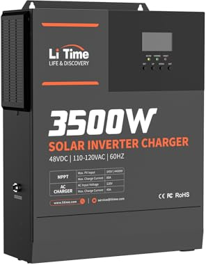 LiTime 3500W Pure Sine Wave Solar Inverter Charger, 48V DC to 120V AC All-in-One Solar Inverter, Built in 80A MPPT Charge Controller, for 48V Lead Acid/LiFePO4 Battery, Home Energy Storage, Off-Grid
