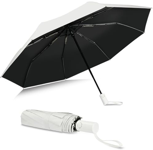 HOTUT Regenschirm, 8 Edelstahl Rippen Umbrella Travel mit Anti-Rebound-System, Auf-Zu Automatik sturmfest Umbrellas mit schirmhülle, Teflon-Beschichtung UV schirm sonne, leicht & kompakt Faltschirm