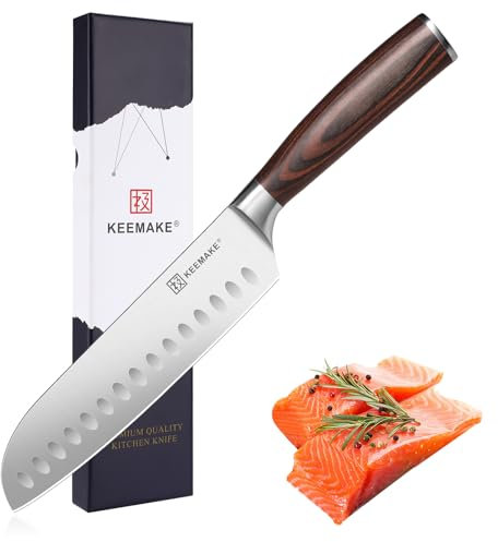 KEEMAKE Küchenmesser Santoku Messer, Messer asiatischer Art 18 cm Hochwertigem Edelstahl Kochmesser