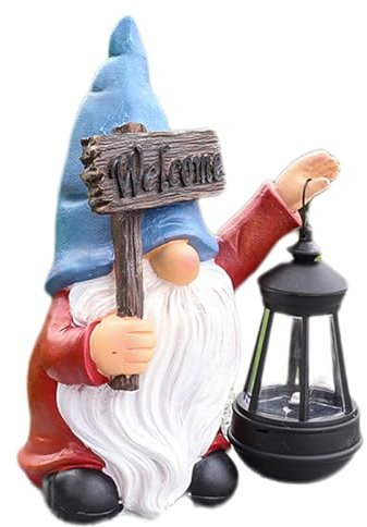 Lampes solaires pour statue de jardin | Figurine de nain de jardin en résine tenant une lanterne | Lampe solaire pour cour, patio, pelouse, porche, jardin