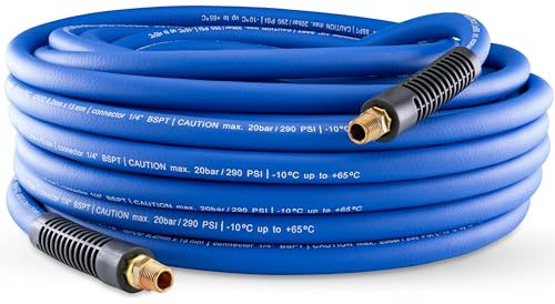 Poppstar Tubo per aria compressa in PVC ibrido 50 m, diametro interno 9,2 mm, beccuccio in ottone 1/4, 20 bar, blu