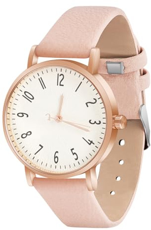 OFFCUP Women's Leather Quartz Watch, Leather Strap Ladies Watches, Analog Quartz Watches with White Dial, 3 Hand Quartz Watch, Premium Fashion Wrist Watch for Women Ladies Girls