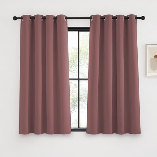 KGORGE Verdunklungsvorhänge Kurz Vorhang Blickdicht mit Ösen | Altrosa,2er Set,145 x 140 cm(HxB),Thermovorhang Hitzeschutz,Verdunkelung,Sonnenschutz,für Schafzimmer/Küche