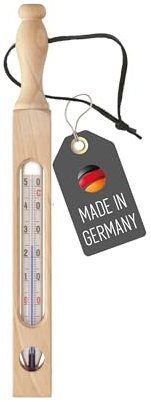 Lantelme Holz Badethermometer Buche mit Lederschlaufe Temperaturanzeige bis 50°C | Analog Thermometer Klassisch Nostalgisch | Badezwinge Bade Badewasser Badewanne