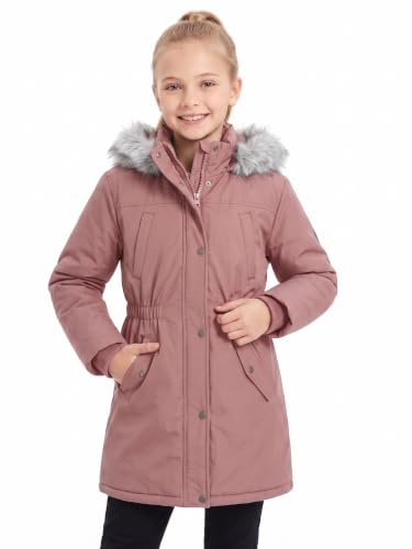 SOLOCOTE Abrigo de invierno para niñas resistente al agua chaqueta de esquí gruesa con capucha de plumas falsas parka larga para niños Rosa 12 años
