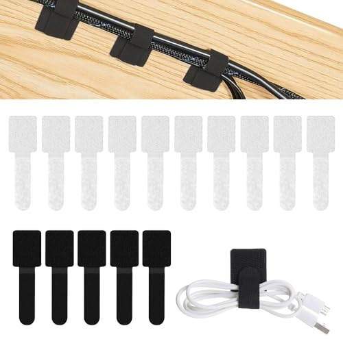 MUWINC 40 Fascette a Strappo Adesive Riusabili per Cavi, Cable Management, Nero/Bianco, Organizzatore Cavi per Scrivania, Casa & Auto (3x9cm)
