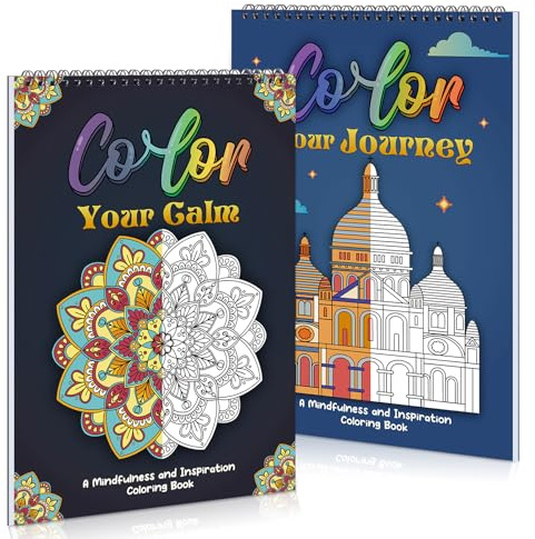 8.3×11.7in Adult Mandala Coloring Book for Relaxation, 2 Pack Adult Spiral Bound Coloring Books for Women with Inspirational Quotes, Mindfulness Stress Relief Patterns for Adults, Teens, Gift