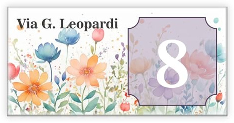Albalù Targa Numero Civico Esterno Personalizzata con Fiori Colorati in Gres Porcellanato 10x20 cm Targhetta Floreale Resistente Made in Italy