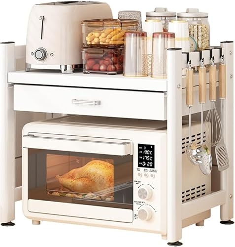 2 estantes para microondas de 3 niveles, almacenamiento para encimera de cocina con cajón, perfecto para ollas y sartenes arroceras, solución de ahorro de espacio para cocinas pequeñas