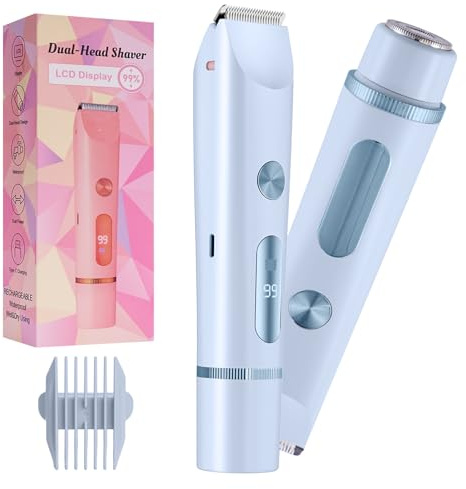 Intimrasierer für Frauen, 2-in-1 Dual Head Shaver Rasierer Mini-Damenrasierer Rasierer Damen mit Akkustandsanzeige für Gesicht, Beine und Arme (Blau)