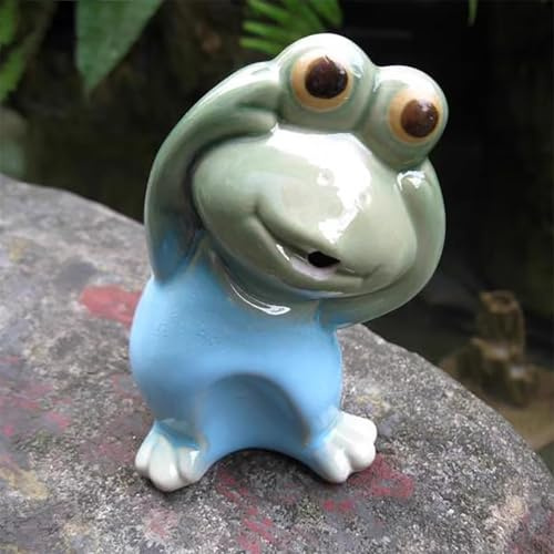 Wasserspeier Gargoyle für Miniteich, Teichfigur Frosch Keramik mit Pumpe, Jet gartenskulptur Outdoor Fountains, Kawaii Frosch Geschenk für Frauen/Mama Deko für Teich(6*5*10cm/2.4*1.9*3.9in)