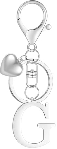 MWOOT Porte-clés Lettre Initiale Pendentif, Argent Lettre G Keychains Keyring, Porte Clef Voiture, Initial G Nom Porte-clés Acier Inoxydable.Cadeau Femme Homme Anniversaire (G)