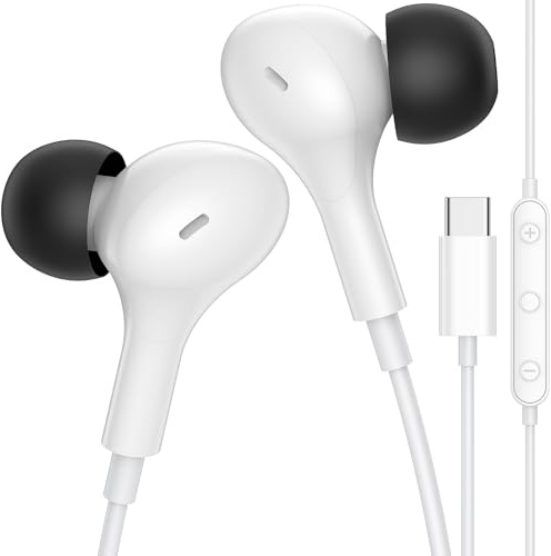 Ecouteurs Filaire USB C avec Microphone pour iPhone 17 Pro Max 16 15 Plus | Casque USB Type-C pour xiaomi redmi Note 14 pro poco x7 Pro 14t 15 Ultra Pixel 9 10 9a Magic 7 Lite 400Smart 200, BlancNoir