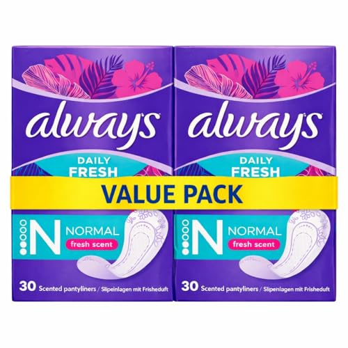 Always Dailies Pantyliners Normal - 60 Panty Liners (2 Packs of 30) Breathable Liners for Feminine Hygiene Protection Reliable Odour Neutralisation to Maintain Confidence and Comfort