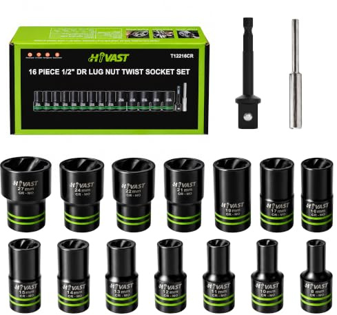 HYVAST 16PCS 1/2 Drive Lug Nut Removal Tool, CR-MO Steel
