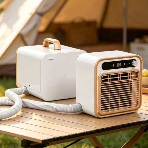 Gavscient Climatiseur à Double Tuyau 5000 BTU, Refroidisseur Portable Split Silencieux pour Caravane et Camion, Unité de Camping Légère 15kg avec Minuterie 1m-WirelessVersion