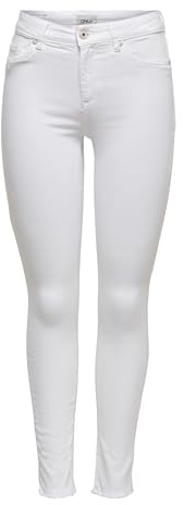 ONLY Damen Skinny Fit Jeans | Mid Waist Stretch Denim Hose | ONLBLUSH Life Röhrenjeans, Farben:Weiß, Größe:L / 30L