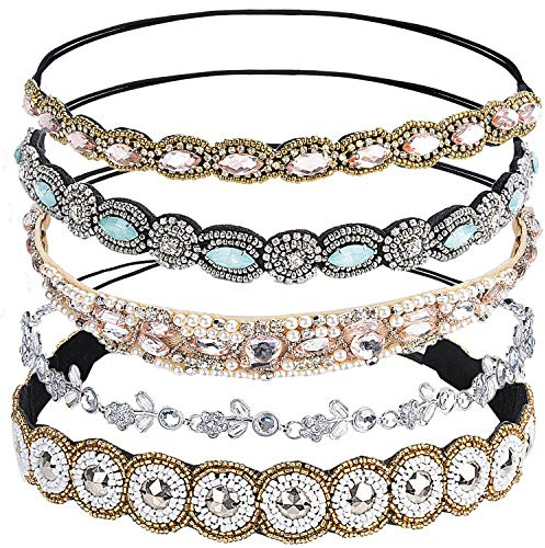 Haarschmuck,Zoylink 5 Stück Elastisches Haarband Haarreife Kristall Strass Kopfkette für Frauen Damen