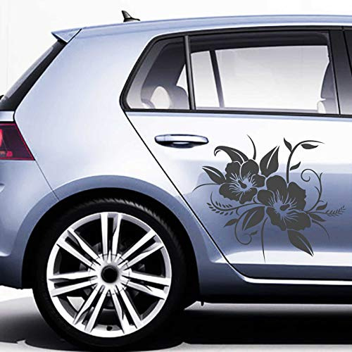 Jintora - Autocollant voiture - Lot de 2 Stickers Fleurs d'hibiscus chacun 30cmx36cm Graphite métallique - Sticker auto résistant intempéries en vinyle Facile à coller sur carrosserie vitre pare-chocs