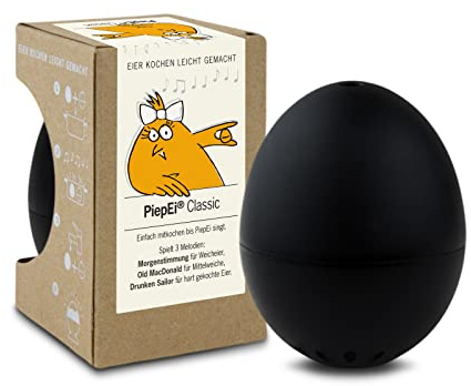 PiepEi Classic Schwarz - Singende Eieruhr zum Mitkochen - Eierkocher | Zusammen mit den Eiern kochen: Spielt für weich, mittel & hart eine Melodie - Lustiger & funktionaler Eggtimer - Musik Kochei
