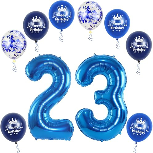 XL Folienballon 23 Geburtstag, Folienballon Zahl 23, Zahl 23 Blau, Luftballons 23, Nummer 23 Luftballon Blau, 32 Geburtstagsdeko Ballon 23