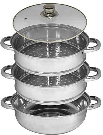 Kabalo Ensemble de casseroles en Acier Inoxydable pour cuiseur à Vapeur à 3 Niveaux, Casserole de 25 cm, ustensiles de Cuisine avec Couvercle en Verre