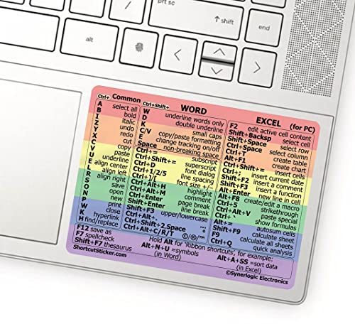SYNERLOGIC Word/Excel (for Windows PC) Reference Guide Shortcuts Sticker, Laminated, No-Residue Vinyl (Rainbow/Small)