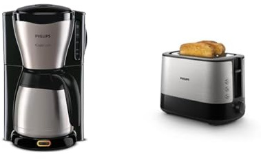 Philips HD7546/20 Gaia Filter-Kaffeemaschine mit Thermo-Kanne, schwarz/metall & HD2637/90 Toaster, Kunststoff, Schwarz/Edelstahl