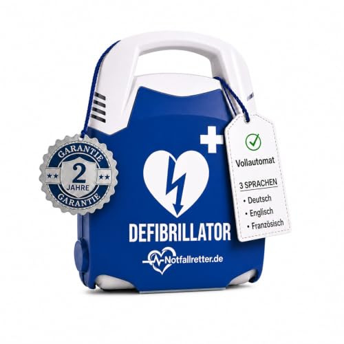 AED Defibrillator Basic [2 Jahre Garantie] Defibrillator für Zuhause, Vollautomat mit Erste Hilfe Set, Autostart, 6 Jahres Batterie, Defibrillator für Betrieb, Verein & Praxis, First Aid Kit