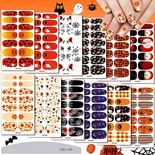 EBANKU 12 Blatt Halloween Nagelsticker, Full Wraps Nagellack Aufkleber, Nagelkunst Sticker, Selbstklebende Nagelfolie, Nail Art Aufkleber Mode DIY Dekoration Nagelsticker