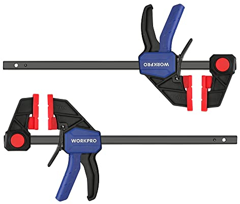 WORKPRO 2 Pack Heavy Duty 300mm Woodworking Hose Clamps 300 LBS One Hand Quick Release Pliers Set Wood Clamps for Woodworking Hand Working