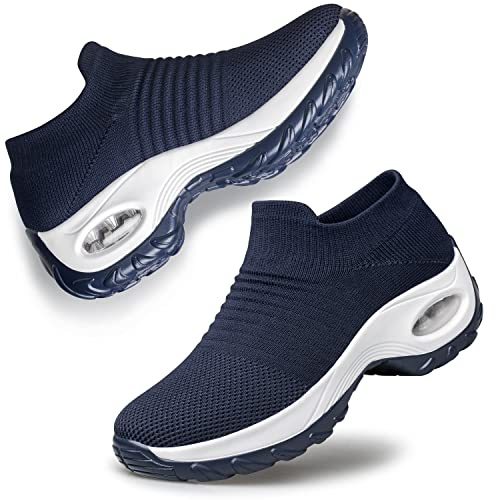 Raoendis Zapatillas deportivas para mujer con soporte para el arco, tenis ortopédicos cómodos para caminar, de malla antideslizante, ligeros, Azul marino 3, 38 EU