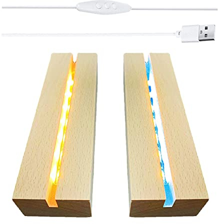 YWNYT LED Lichtsockel Bunte Lichter, 2 Stück Led Sockel Holz, USB LED Lichter Display Basis, Desktop LED Leuchten Sockel, Led Display Basis für 5 mm Dicke Acrylplatte, Kristallglas