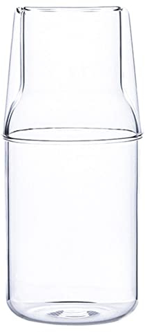 Valink Juego de jarras de agua para mesilla de noche clara, jarra de agua fría de vidrio transparente para el hogar, botella de agua fría con taza para mesita de noche de dormitorio