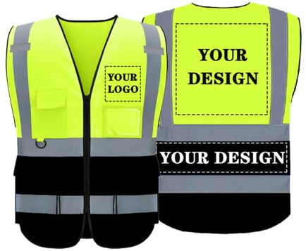 BeautyWill Personalisierte Warnweste Sicherheitsweste mit Text oder Logo und 5 Mehreren Taschen Warnschutz Arbeitsweste Sicherheitswes