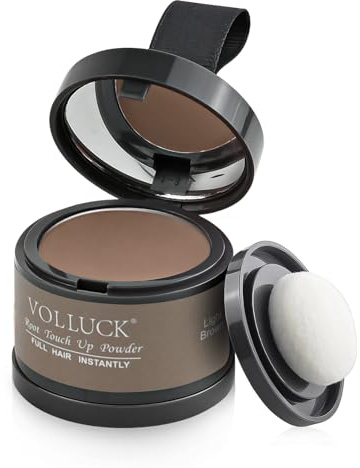 VOLLUCK Root Touch up Powder, Instant Hairline Powder for Thinning Areas and Gray Hair Coverage, Natural and Non-greasy Root Cover up for Women and Men (Light Brown, 0.14 Ounce)