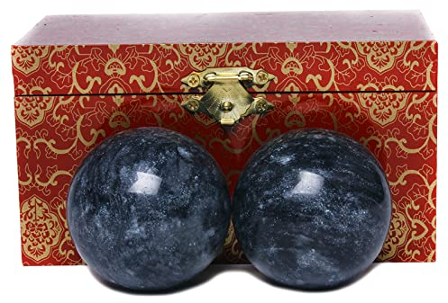 STCREE 5 cm Marmo Esercizio Palloni Cinese Baoding Balls Nero Grigio Salute Meditazione Fitness Mano per Terapia Mano Scuro Grigio Senza Carillon TQGJST12