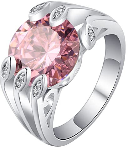 Ring Hochzeit, Knuckle Ring Silber für Frauen Blatt mit Rosa Zirkonia Schmuck Zum Valentinstag Größe 52 (16.6)