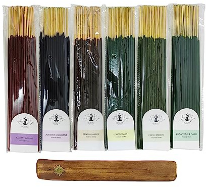 Hosley 320 Assorted Incense Sticks with Holder Eucalyptus, Fresh Bamboo, Lavender, Myrrh, Lavender Chamomile, Vanilla, Citrus, Dragon Blood Idea for Home, Wedding, Spa, Meditation & Aromatherapy