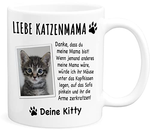Tasse Katze Katzenmama Geschenk personalisiert mit Foto Katzentasse für Katzenbesitzer & Katzenliebhaber Fototasse Kaffeetasse aus Keramik 330 ml