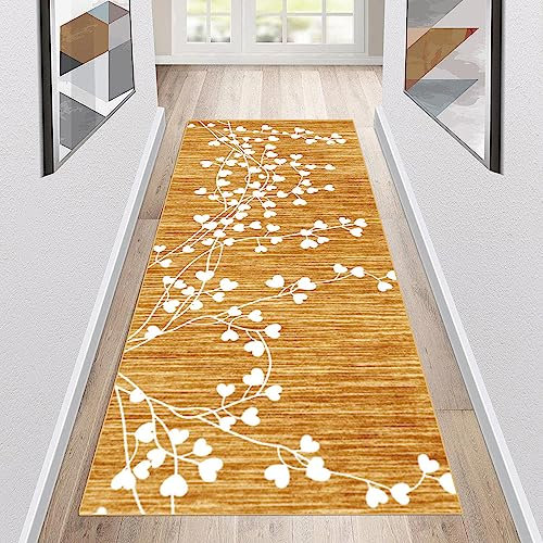 Teppich Läufer Flur rutschfest waschbar Teppichläufer Lang 80x260cm Gelb/orange Kücheteppich Küchenläufer Meterware Korridor Tepiche Esszimmer Schlafzimmer Wohnzimmer Schmutzfangmatte Breit 40-140cm