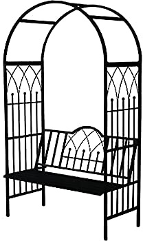 Gartenbogenbank, Mit Bänken Metallpergola, Robuster Rosenbogen, Für Kletterpflanzen, Rosen, Indoor/Outdoor, Schwarz