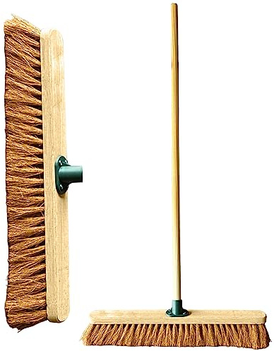 24” Broom Indoor Outdoor Soft Broom Sweeping Brush with Wooden Handle Natural Indoor Floor Brush with Dense Soft Bristles Brooms for Office Warehouse and Garage (Softer Coco Bristles)