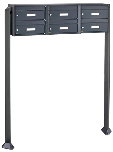 Banjado® Burg Wächter Briefkasten mit Standfuß/Briefkasten 6 Parteien/Standbriefkasten anthrazit/Standbriefkasten freistehend/Freistehender Briefkasten mit Namensschild