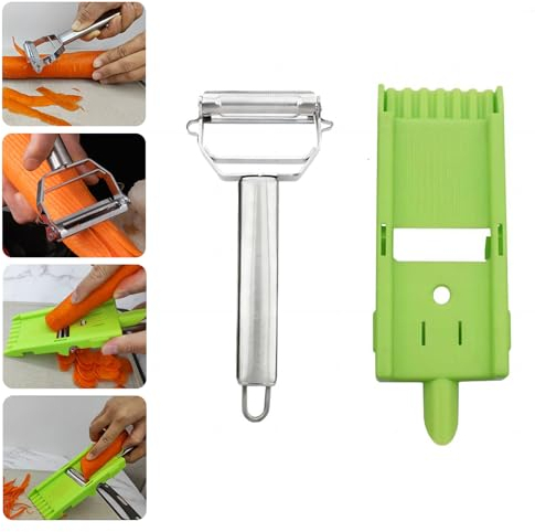 KEANVIK Multi Potato Peeler Double Blade for Kitchen, 2 in 1 Multifunctional Peeler & Julienne Set with Grating Plate Great for Fruit and Vegetable