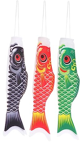 MILISTEN 3st Fischbanner Flaggenhalterung Außenflagge Japanische Flagge Gartendekorationen, Windspiel Für Den Wand Gartendekoration Windspiel Im Freien Windsack Karpfen Handsatin Draussen